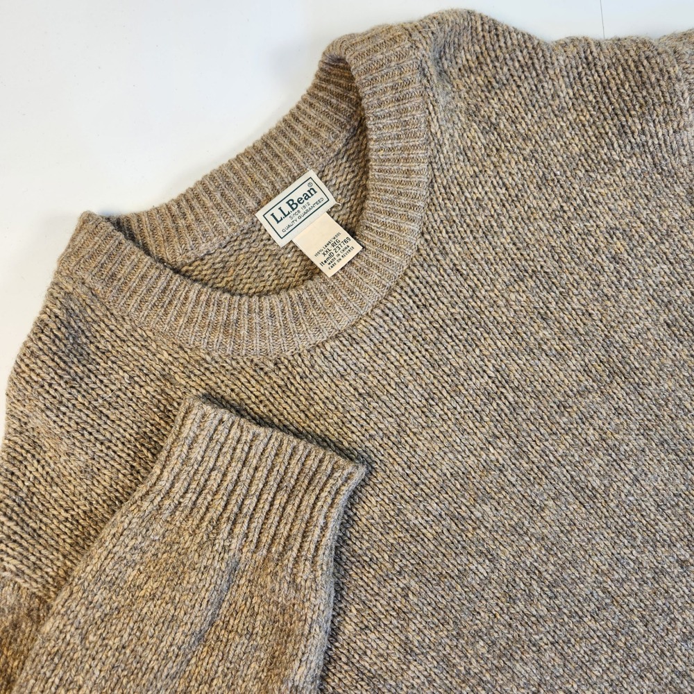 Vintage LL Bean Mens Lambswool Crewneck Fisherman Sweater Heather Brown Size XXL